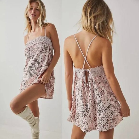 Free People Sequin and Lace That Girl Mini Dress NWT - Picture 1 of 7